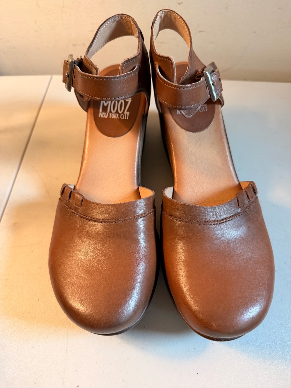 Miz Mooz York City Women's Brown Clog Wedge Leather Slingback
